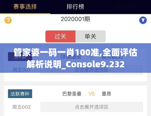 管家婆一码一肖100准,全面评估解析说明_Console9.232