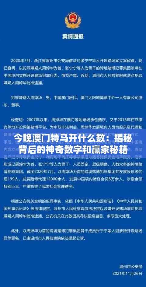 今晚澳门特马开什么数:揭秘背后的神奇数字和赢家秘籍