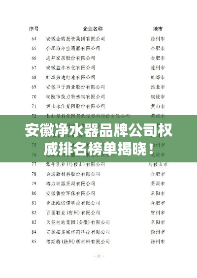 安徽净水器品牌公司权威排名榜单揭晓!